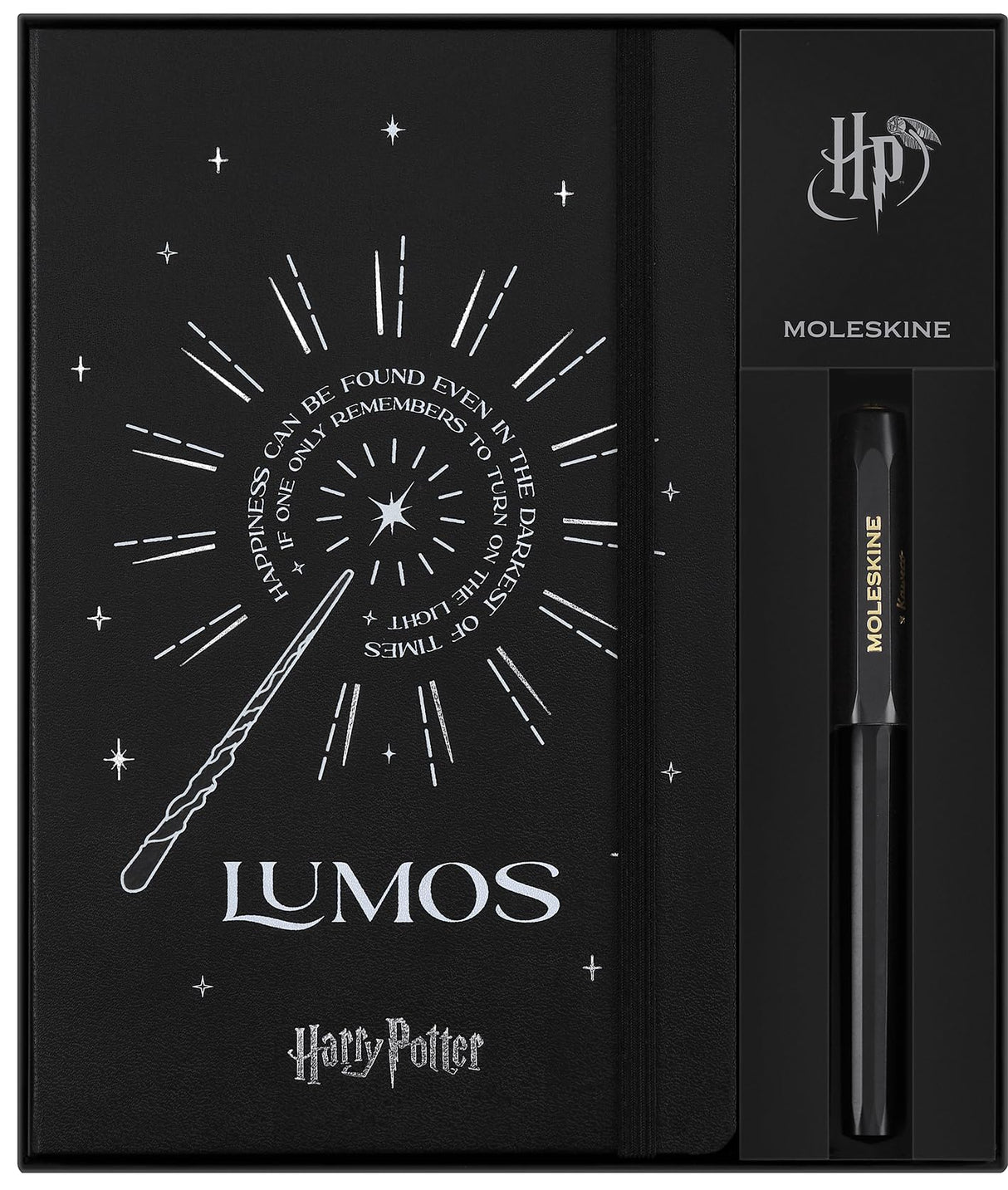 Moleskine Colección Hechizos Wizarding World Harry Potter Giftbox, Caja de Regalo con Bolígrafo Roller Kaweco y Cuaderno a Rayas con Tapa Dura y Cierre Elástico, Formato Grande 13 x 21