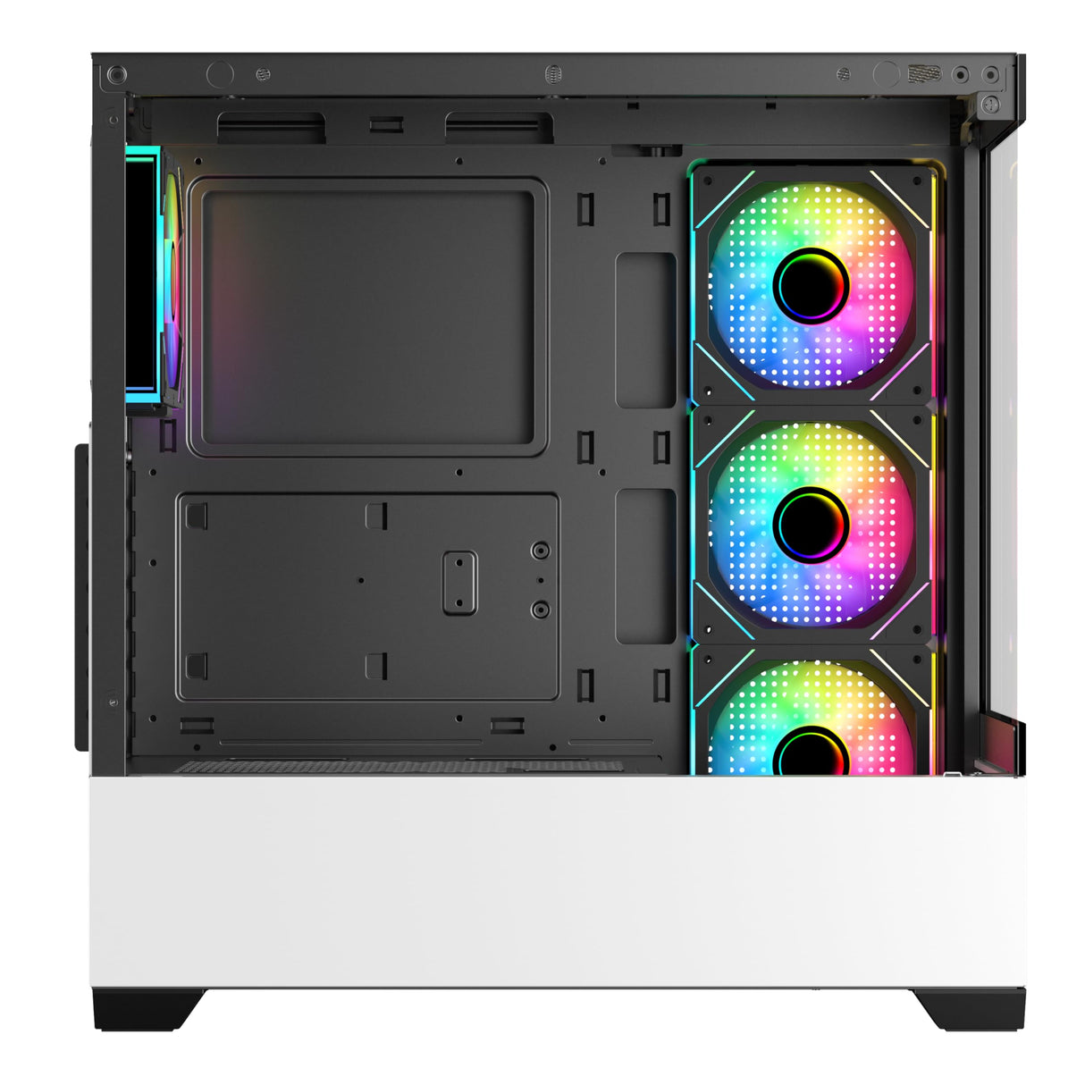 SaharaGaming SG520 con 3 Ventiladores ARGB de Espejo Blanco de 12 cm y Mini Ventilador PWM con Carcasa templada para Juegos con USB 3.0 y USB 2.0, soporta AIO de hasta 360 mm, Fuente de alimentación