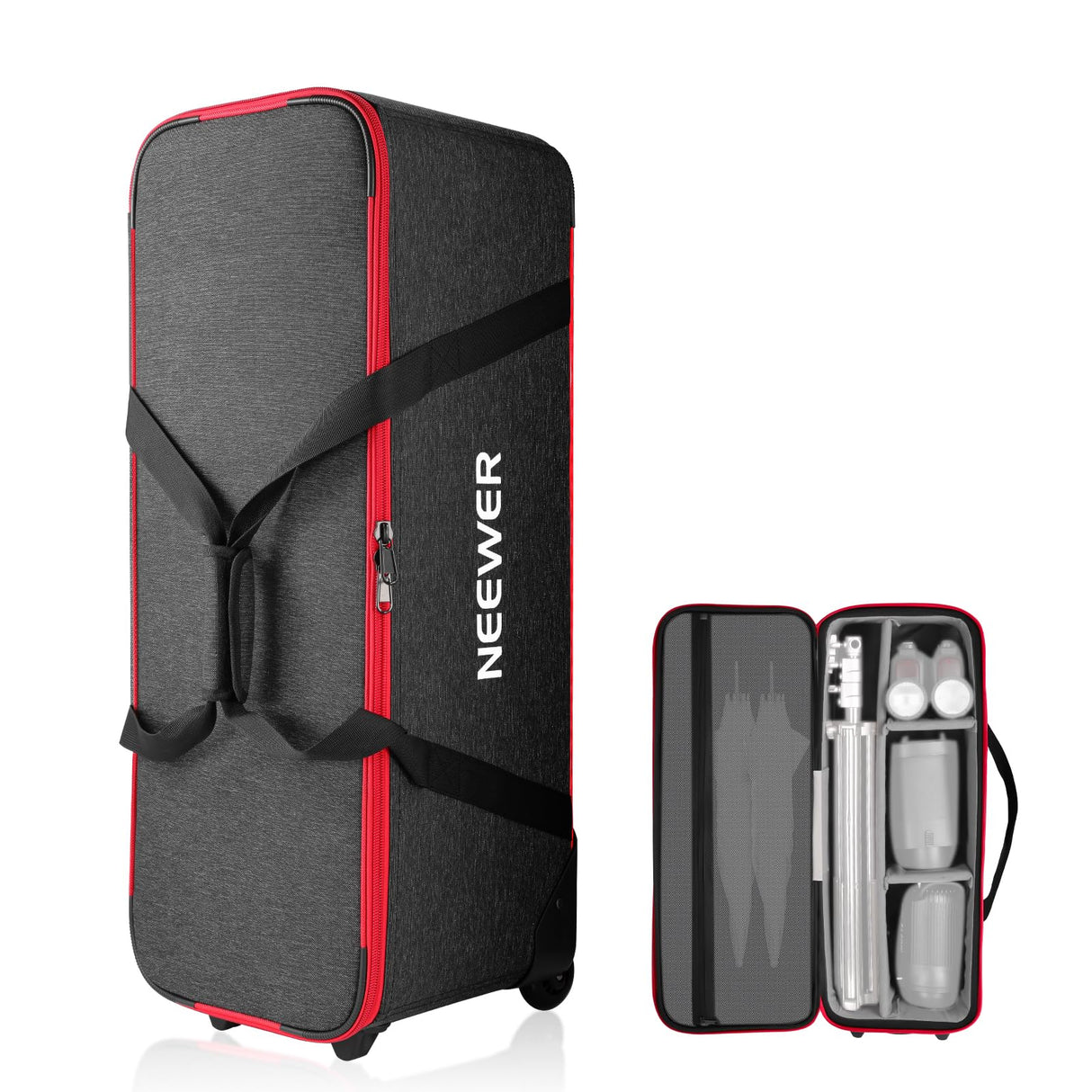 Neewer Maletín con Ruedas para Equipo de Estudio fotográfico, con Ruedas, Correas, Compartimento Acolchado, asa para Soportes de luz, estroboscópicos, Accesorios de fotografía, Red, 96x39x31cm,