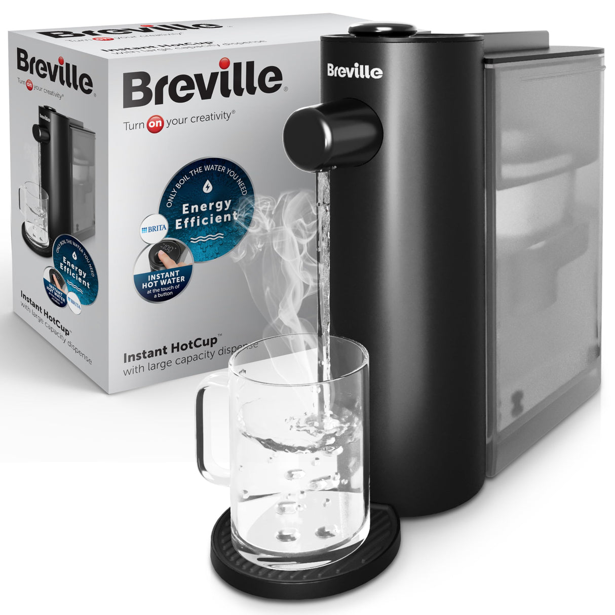 Breville Instant HotCup - Dispensador de agua caliente | 3 kW de ebullición rápida | 1,4 l de gran capacidad, eficiencia energética, filtro Brita incluido | negro metálico [VKT241]