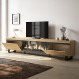 Skraut Home | Mueble TV | Televisión | Muebles de salón, almacenaje | 267x57x35 cm | para TV Gran Formato | Chimenea eléctrica XXL | Diseño Industrial | Estilo Moderno | Roble