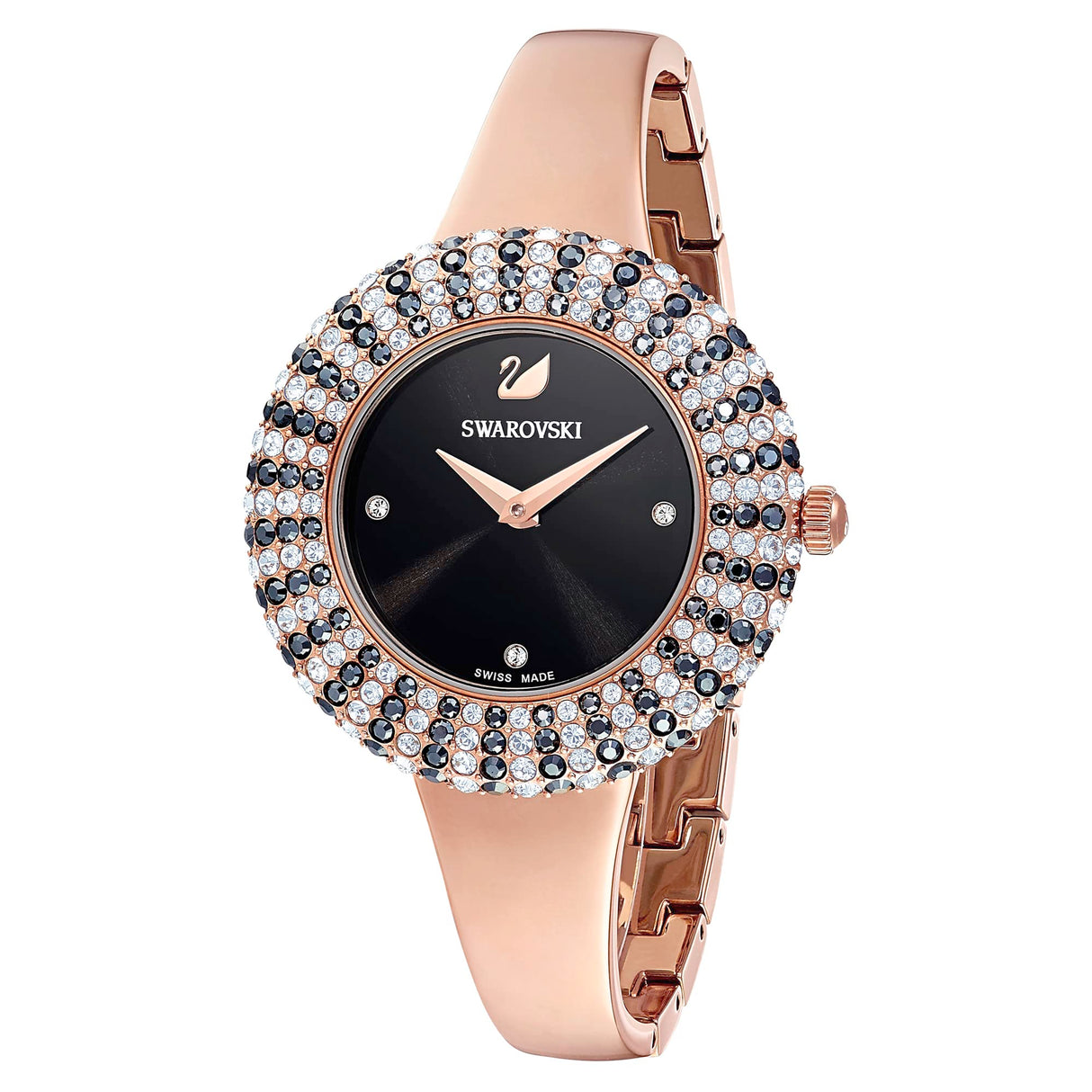 Swarovski Reloj Crystal Rose, Brazalete de Metal, Negro, PVD en Tono Oro Rosa