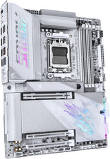 GIGABYTE X870E AORUS Pro X3D Ice Placa Base – Compatible con procesadores AMD Ryzen 9000, VRM Digital de 18+2+2 Fases, hasta 9000 Hz DDR5 (OC), 2 x PCIe 5.0 + 2 x PCIe 4.0, Wi-Fi 7, LAN 5 GbE, USB 4