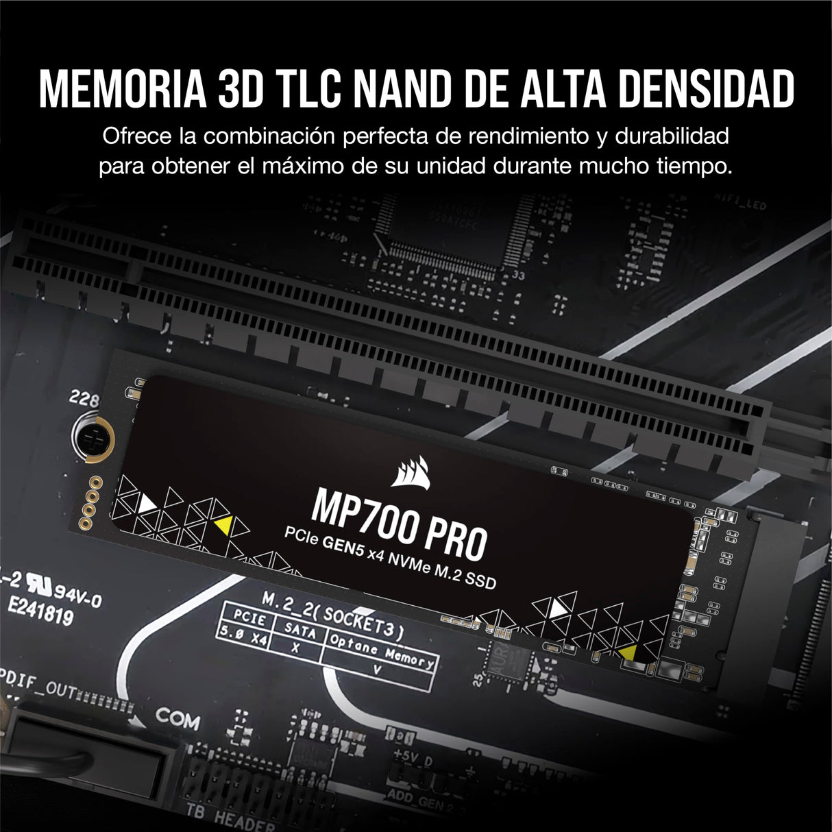 Corsair MP700 Pro 4TB SSD NVMe 2.0 M.2 PCIe Gen5 x4 de 2 TB - M.2 2280 - Lectura Secuencial de hasta 12.400 MB/s - NAND TLC de Alta Densidad - Negro
