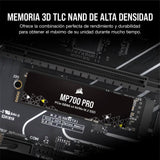 Corsair MP700 Pro 4TB SSD NVMe 2.0 M.2 PCIe Gen5 x4 de 2 TB - M.2 2280 - Lectura Secuencial de hasta 12.400 MB/s - NAND TLC de Alta Densidad - Negro