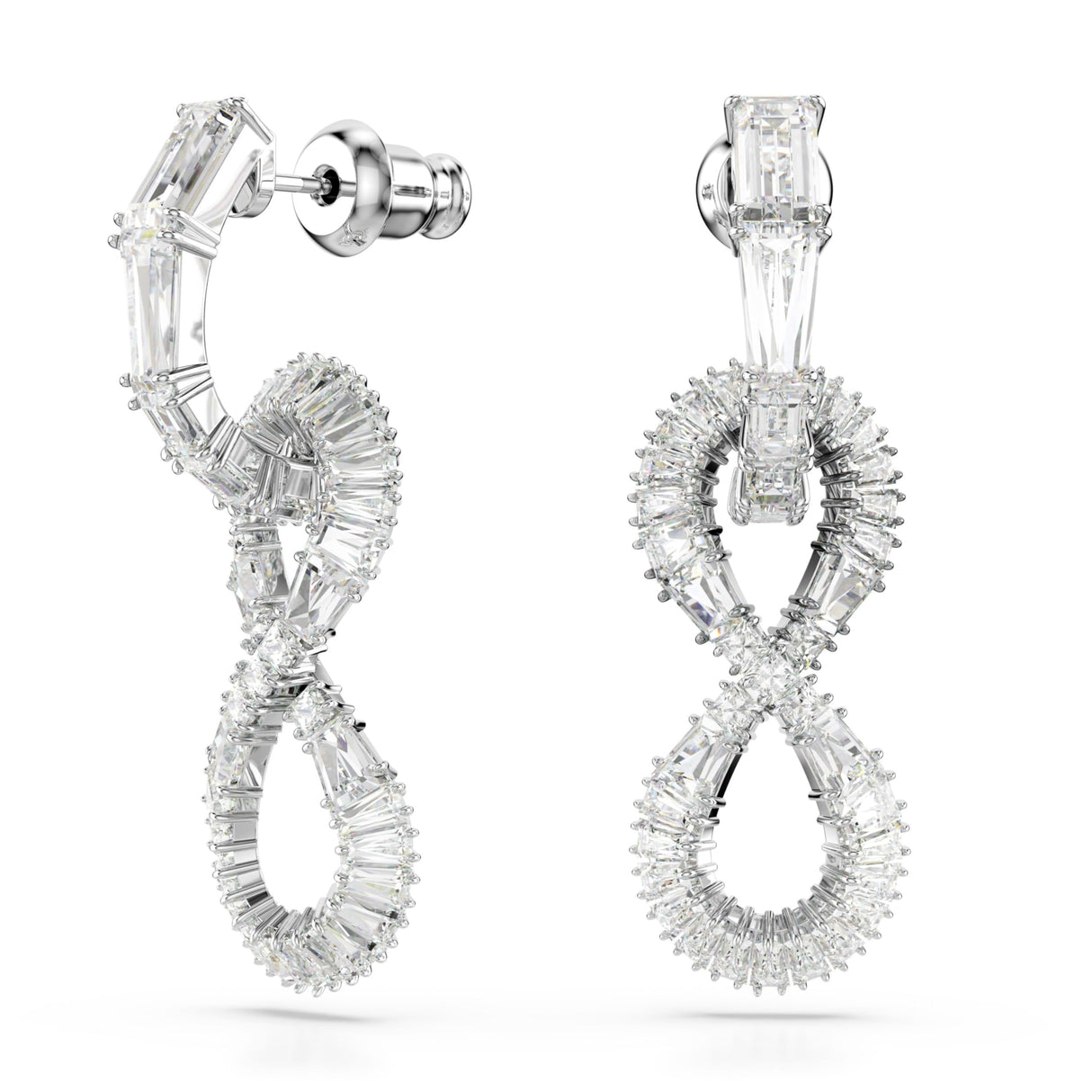 Swarovski Pendientes Hyperbola, Símbolo del infinito, Blancos, Baño de rodio