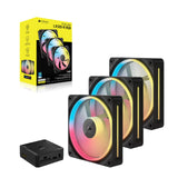 CORSAIR iCUE Link LX120-R RGB 120mm Ventilador Inverso PWM – Kit de Triple Ventilador – Bajo Nivel de Ruido, Cojinete de Cúpula Magnética, Lazos de Luz Duales, Tornillos QuikTurn™, Cero RPM – Negro