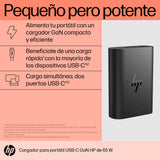 HP Cargador para portátil USB-C GAN de 65 W (Tamaño Compacto, Carga Rápida, Dos Puertos USB-C) Negro