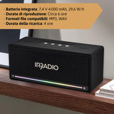 IRRADIO IR-M6 Classic, Altavoz Bluetooth portátil, 40 W, Doble woofer y Tweeter, Grado de impermeabilización IPX7, iluminación LED RGB, función True Wireless Stereo, Compatible con formatos MP3 y WA