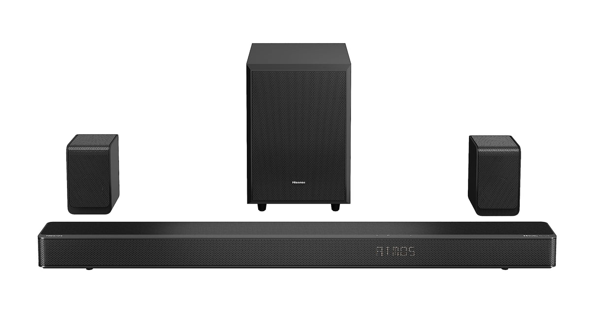 Hisense AX5125H - Barra de Sonido 5.1.2, 500W, Subwoofer y Altavoces Traseros inalámbricos, Altavoces Tiro Techo, Dolby Atmos, Hi Concerto, 7 Modos EQ, 4K Pass Through, Bluetooth 5.3