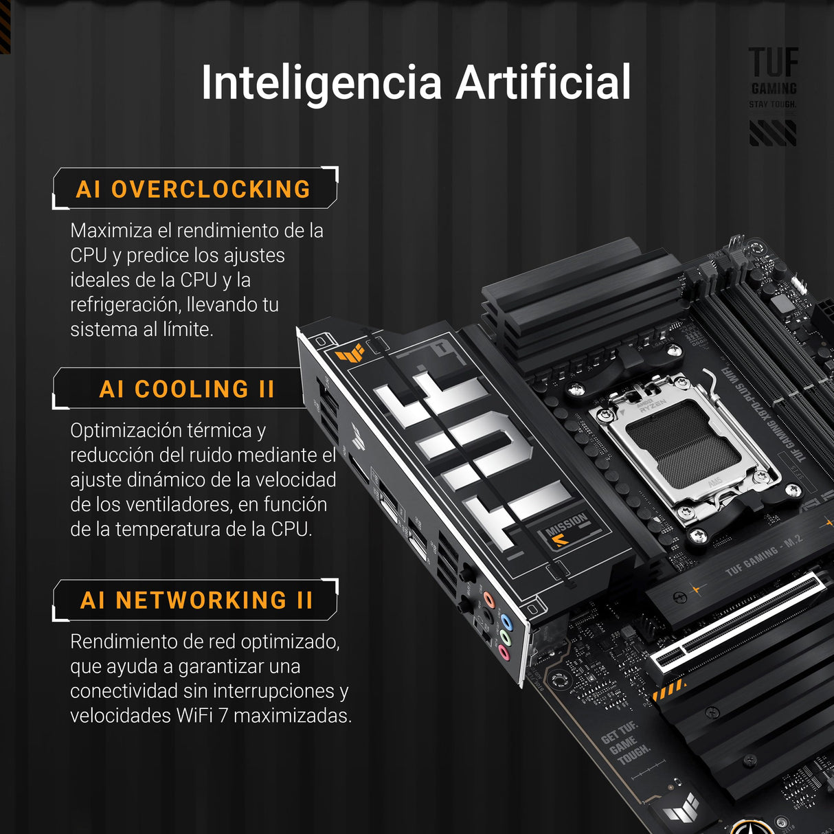 ASUS TUF Gaming X870-PLUS WiFi - Placa Base AMD ATX, 16+2+1(80A) etapas de Potencia, DDR5, PCIe 5.0 Compatible con GPU de última generación, 4X M.2, WiFi 7, USB4, USB 20 Gbps con PD Fast Charge
