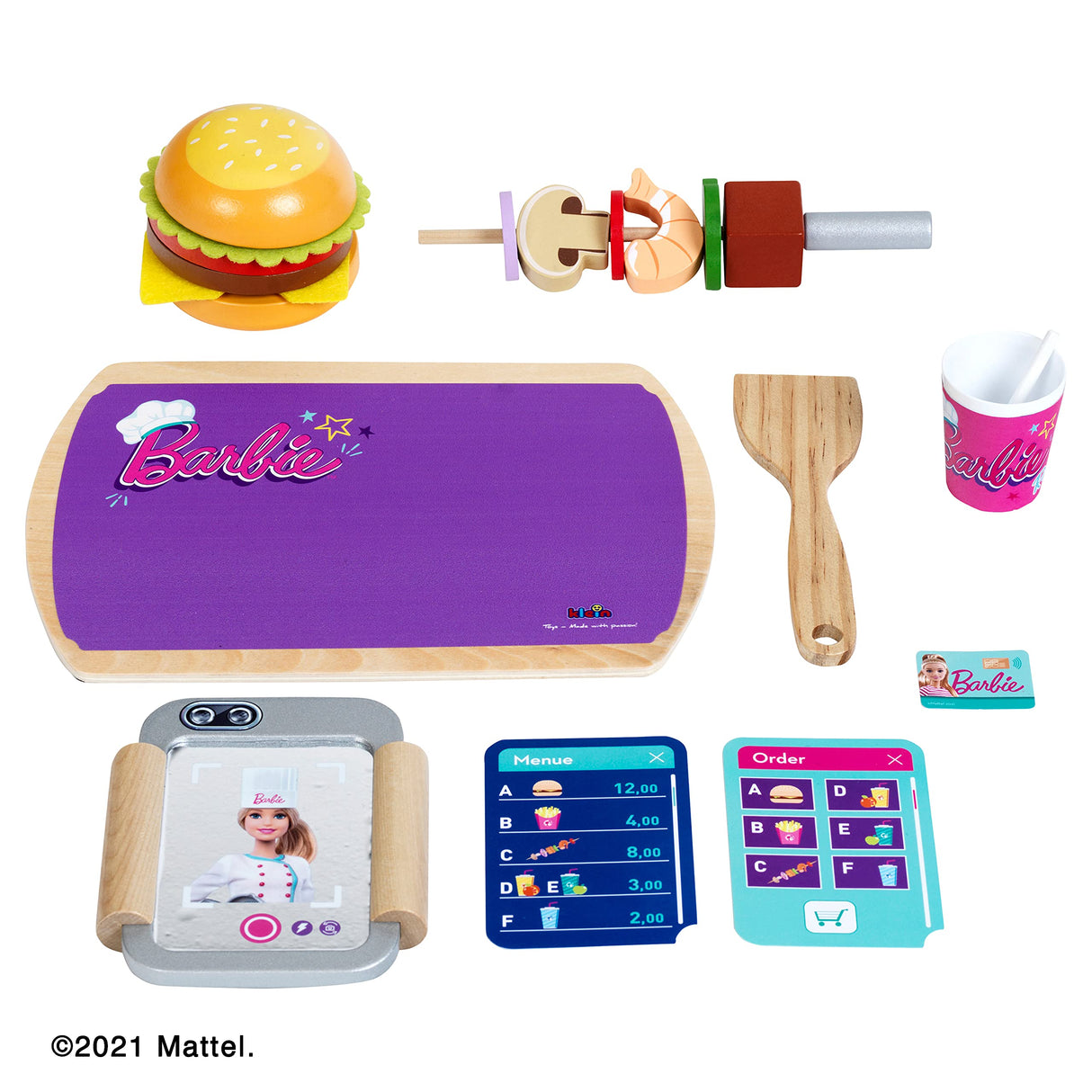 Theo Klein 7329 Cocina de Madera, Barbie Restaurante Tipo bistró, Madera (MDF), con Accesorios de bistró incluidos, Dimensiones: 94 cm x 32 cm x 106 cm, Juguete para niños a Partir de Tres años