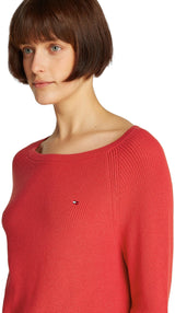 Tommy Hilfiger Jersey Mujer Cardi Fine con Cuello Barco, Rojo (Primary Red), M