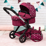 Bayer Design 17023AA Cochecito de muñeca Combi Xeo, Carrito para muñecas, Altura Regulable, Convertible en Sillita Paseo, Bolsa