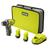 RYOBI - Taladro Atornillador 12V, 2 Velocidades, Par Máximo 30 Nm, 24 Posiciones - Portabrocas 10mm - LED - 2 Baterías de Litio 2,0 Ah - 1 Cargador - Se Entrega con Bolsa de Transporte - R12DD-220