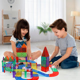 Playmags Juego de 200 Piezas con fichas magnéticas, Pista de Carreras, Incluye 2 Autos de Carreras eléctricos motorizados, para niños de 3 años en adelante