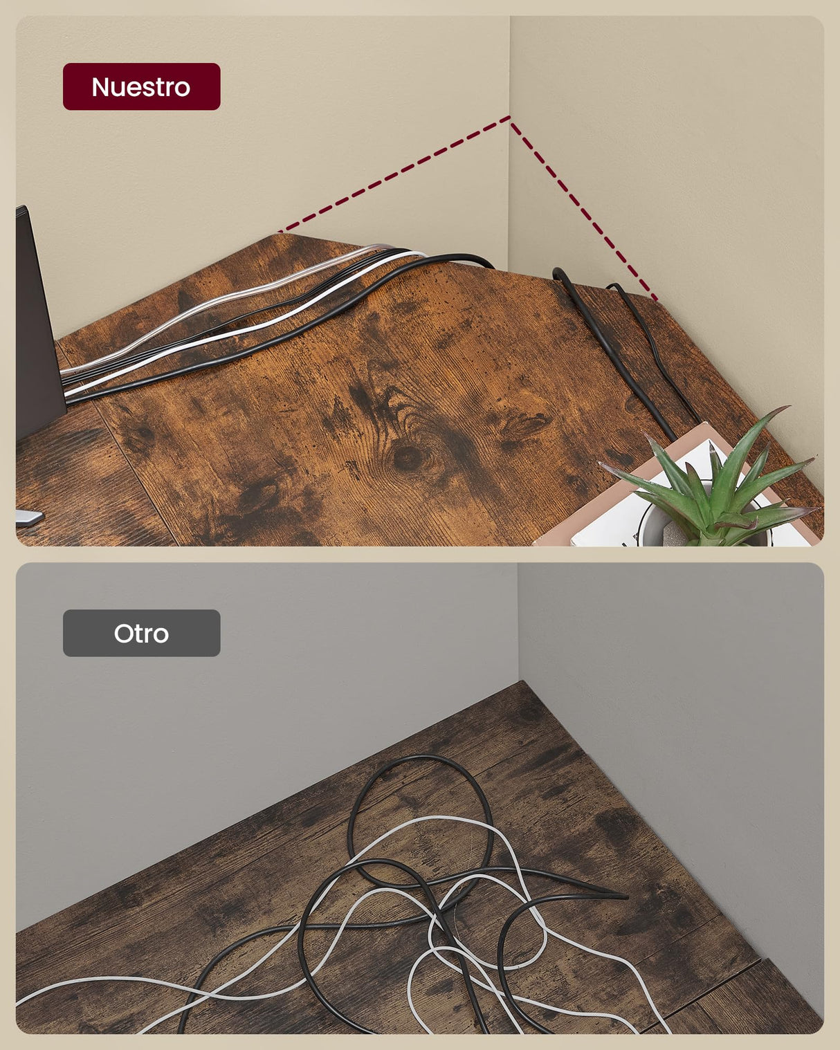 VASAGLE Escritorio, Mesa de Ordenador en Forma de L, 120 x 130 x 76 cm, Esquina con 2 Estantes, Ahorra Espacio, para Oficina Casa, Juegos, Marrón Rústico y Negro Tinta LWD123K01