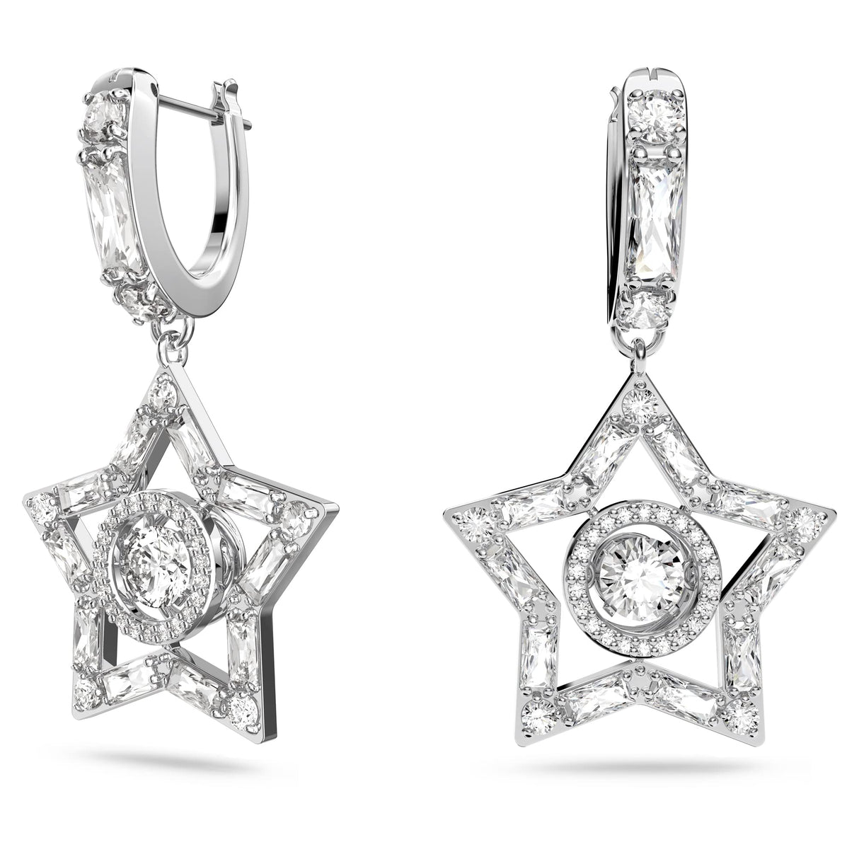 Swarovski Pendientes de Aro Stella para Mujer, con Baño de Rodio, Cristales Blancos, Colección Stella de Swarovski