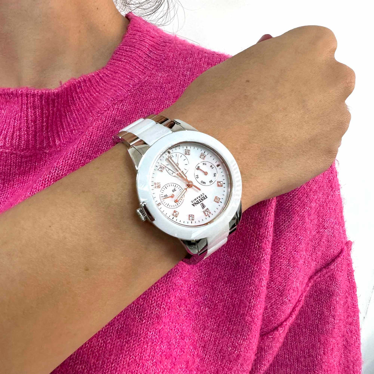Reloj FESTINA para Mujer F20497/1 Ceramic Caja de Acero Inoxidable 316l Gris Plata Correa de Acero Inoxidable 316l Blanco