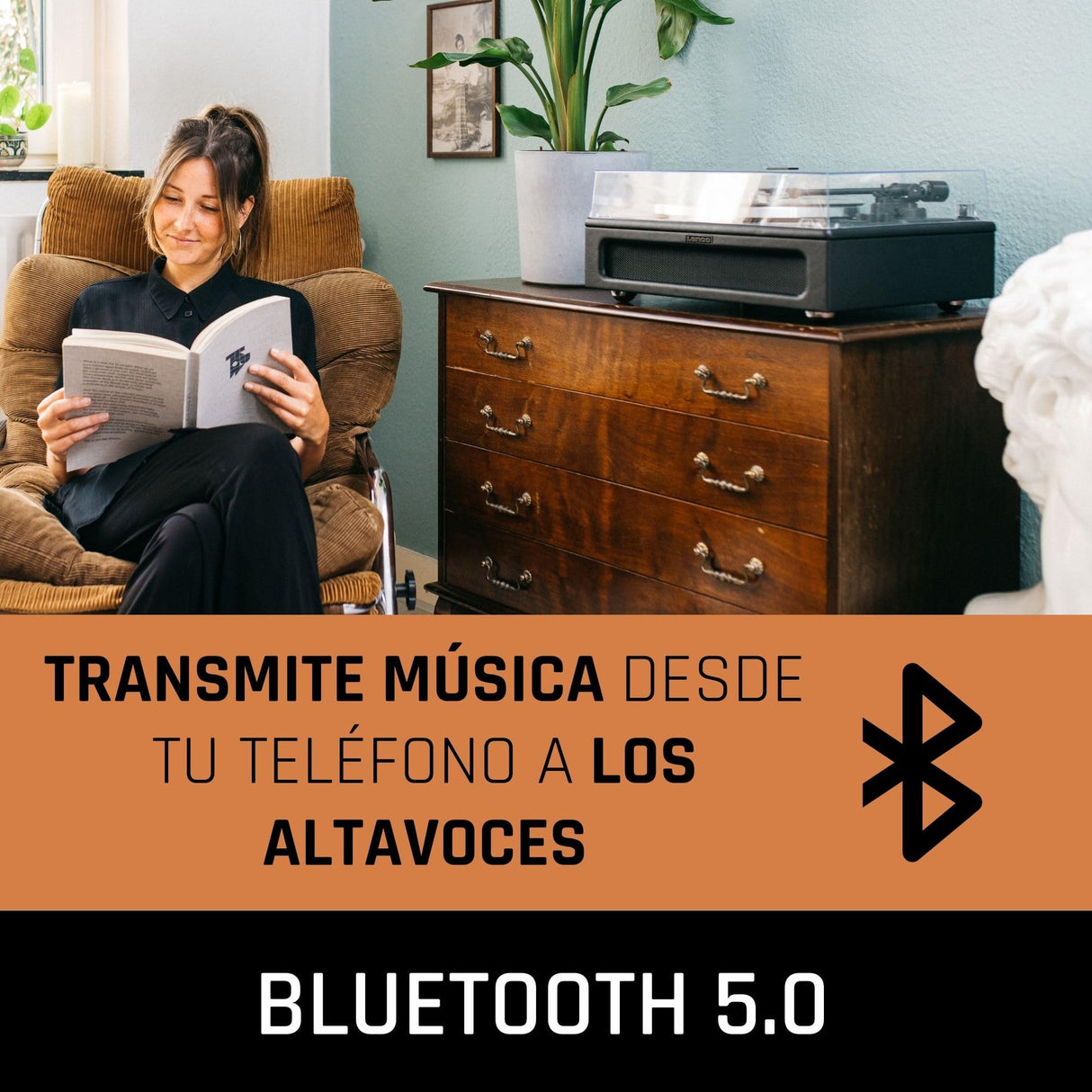 Lenco LS-430 -Tocadiscos Bluetooth - altavoces integrados 40 vatios RMS - transmisión por correa - control de tono - preamplificador - salida RCA y entrada AUX - 3,5 mm - negro