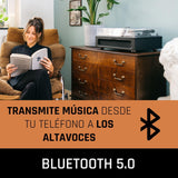 Lenco LS-430 -Tocadiscos Bluetooth - altavoces integrados 40 vatios RMS - transmisión por correa - control de tono - preamplificador - salida RCA y entrada AUX - 3,5 mm - negro