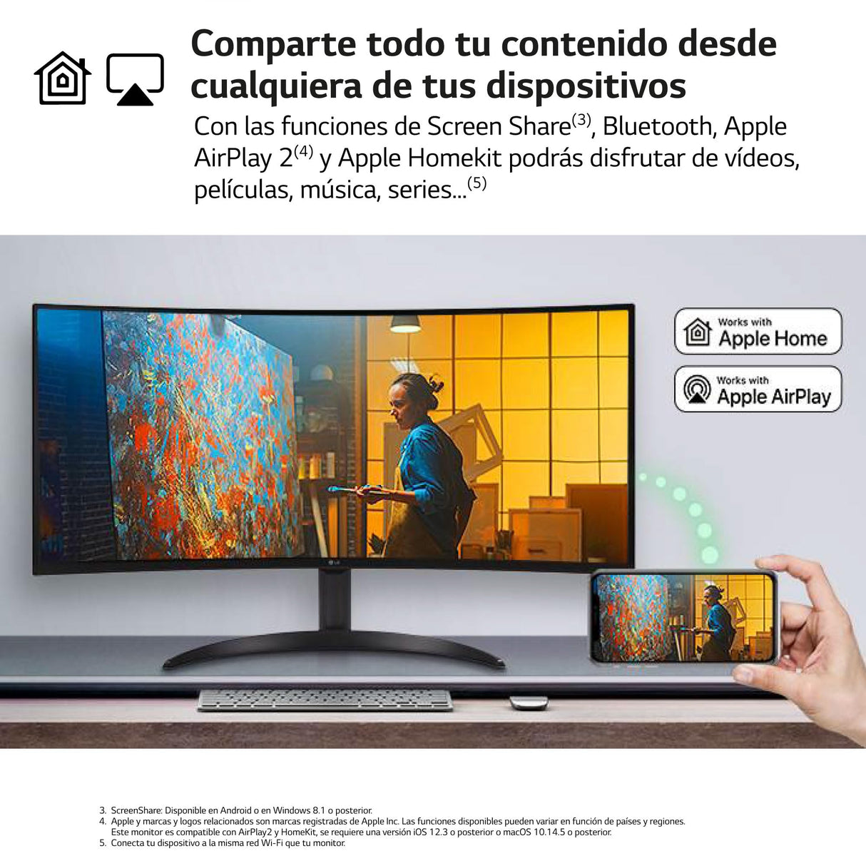 LG 34SR65QC-B - MyView Smart Monitor, 34", Panel VA, (3440x1440), 21:9, 100 Hz, 10ms Clasificación F, ThinQ App y Alexa, Negro