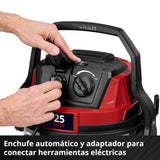 Einhell Aspirador en seco y húmedo TE-VC 2580 SACL (1100 W, Potencia de aspiración 200 mbar, depósito 25 l, Clase de protección al Polvo L, Filtro HEPA, Limpieza de filtros, Toma aut., Accesorios)