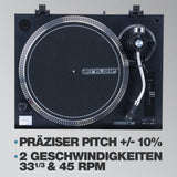 Giradiscos Reloop RT-1 BT con accionamiento por correa para aplicaciones de DJ y HiFi, salida Bluetooth para conexión inalámbrica con altavoces Bluetooth