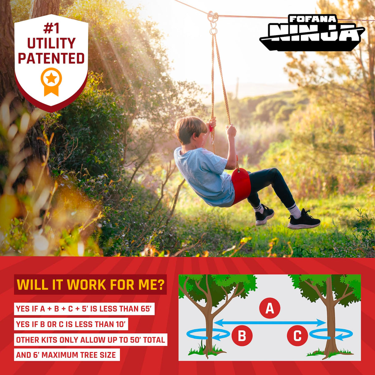 Ninja Warrior Obstacle Course for Kids Outside 19.8 Meters - Ninja Slider Included - Largest 11 Ninja Course Obstacles - Climbing Ladder, Spinning Wheel, Gym Ring