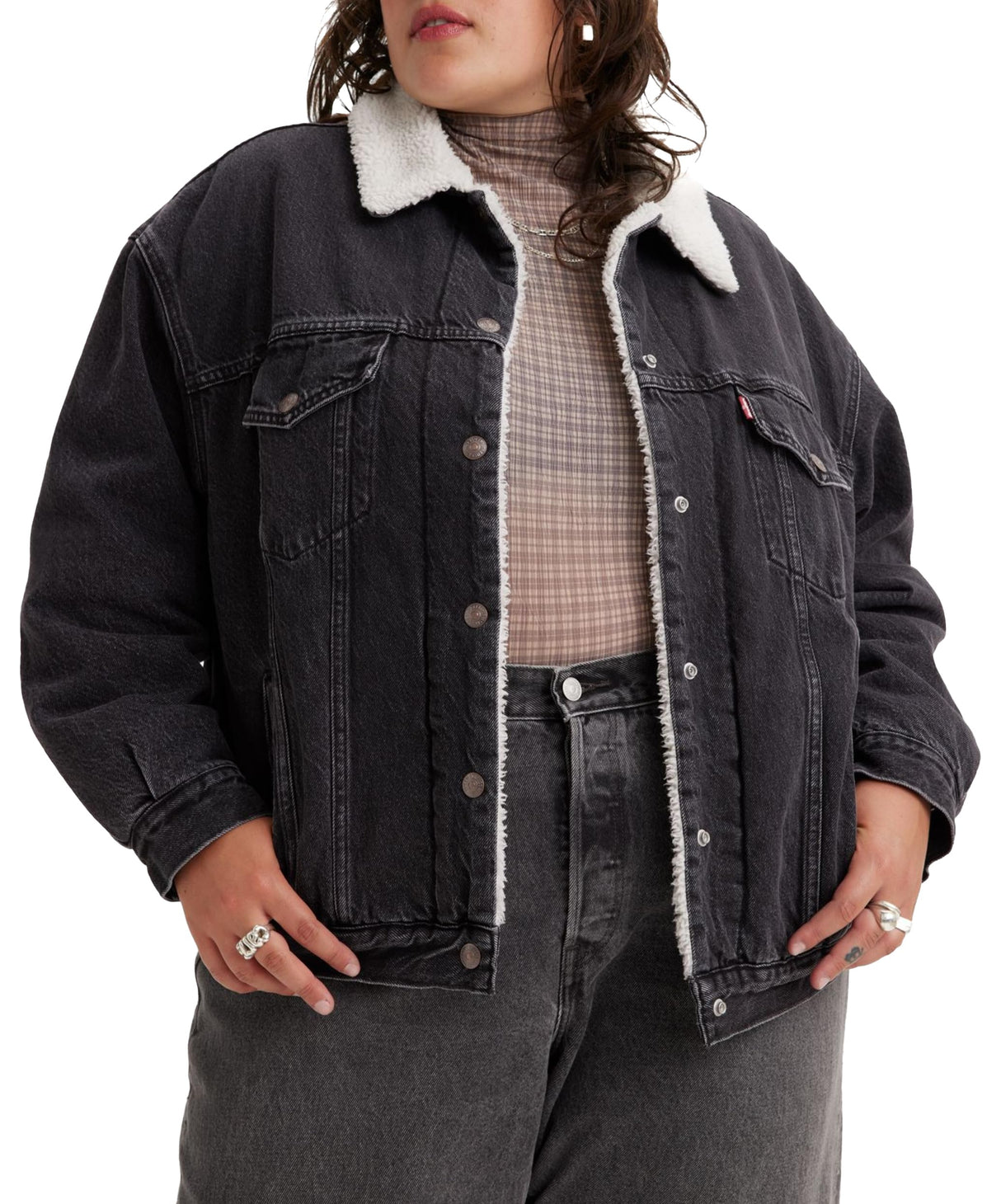 Levi's Plus Size 90s Sherpa Trucker Jacket Mujer, Are You Afraid Of The Dark, 3XL
