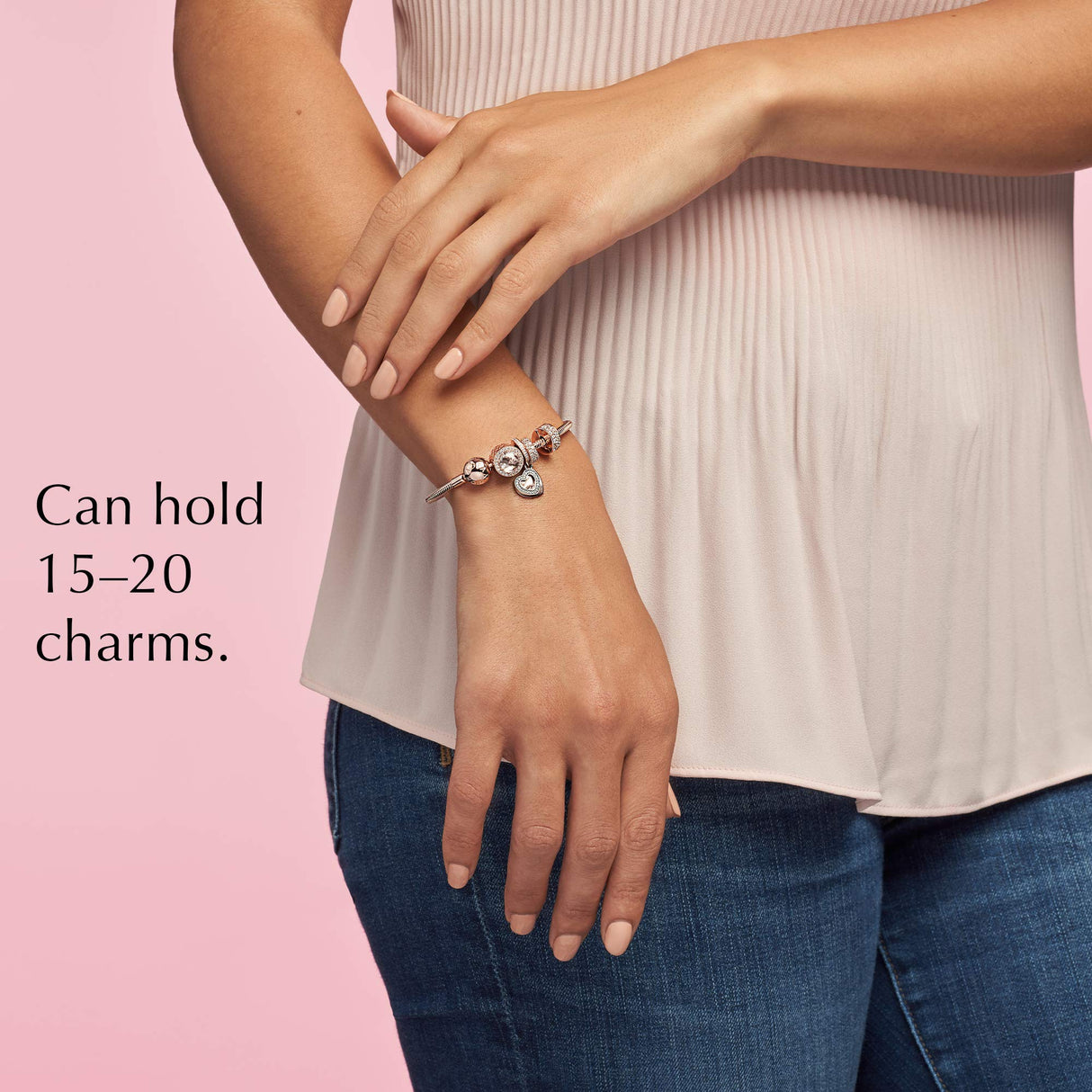 Pandora Icons Pulsera con cadena de serpiente chapada en oro rosa de 14 quilates, 17