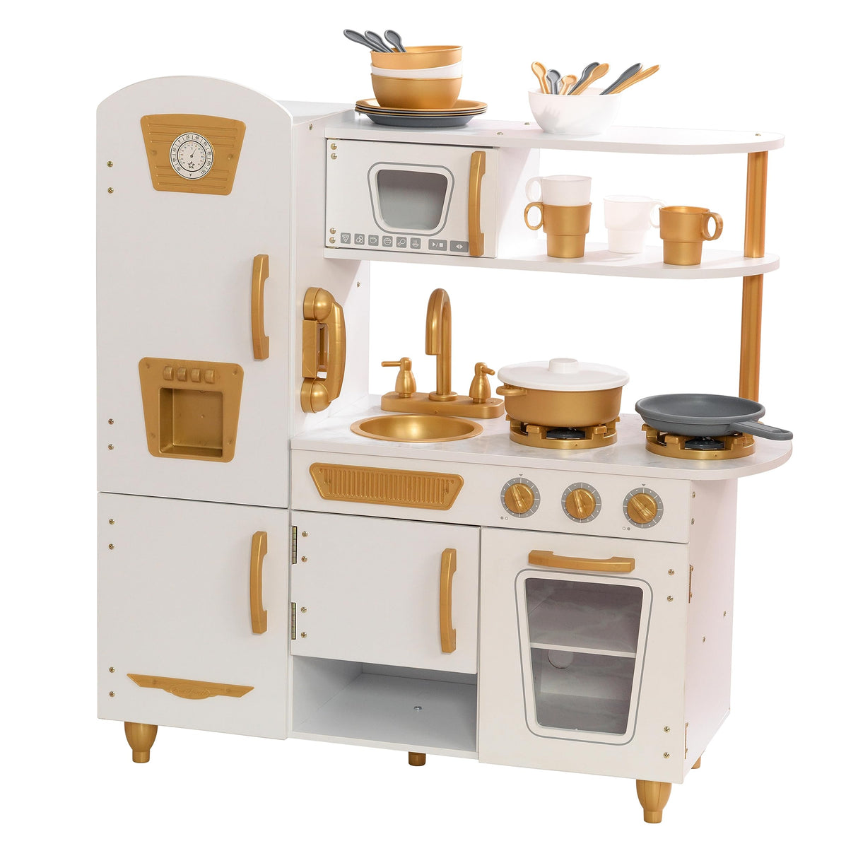 KidKraft Cocina de Juguete Vintage Blanca para niños con Teléfono y Nevera Vintage, cocinita Infantil con Juego de 27 Utensilios, Juguetes niños 3+ años (53445) Exclusivo en Amazon