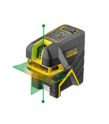 STANLEY FATMAX Nivel láser verde de cruz 2 puntos, alcance 30m (50m con detector), precisión ±0.3mm/m, base magnética, carcasa IP54, batería recargable, incluye accesorios, FMHT77597-1