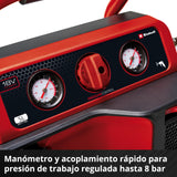 Einhell Compresor con batería TE-AC 18/75 Li OF-Solo Power X-Change (18 V, máx. 8 bar, depósito de 5 l, potencia de aspiración 75 l/min, 2 manómetros, sin aceite, sin batería)