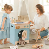 ROBUD Lavadora Infantil de Madera con Cesta de lavandería, Tabla de Planchar, detergente y más, Apta para niños a Partir de 3 años.