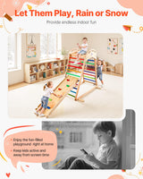 VEVOR 4 en 1 Parque Infantil de Madera para Interior, Carga 100 kg Juego de Escalada Montessori 2060 x 880 x 1205 mm con Roca de Escalar, Tobogán, Escalera de Madera y Anillas de Gimnasio, Colorido