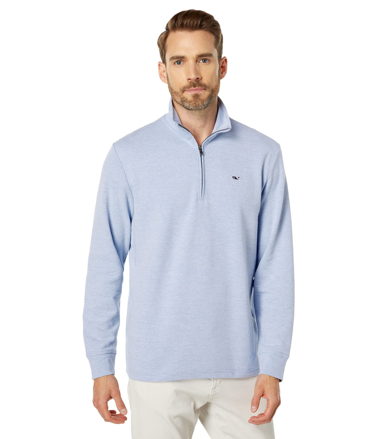 vineyard vines Saltwater Quarter-Zip Pullover Sweater Suéter pulóver, Azul Jake, L para Hombre
