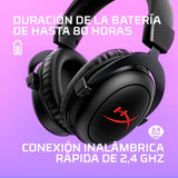 HyperX Cloud II Core Wireless - Auriculares gaming para PC, DTS Headphone:X audio espacial, almohadillas viscoelásticas, Negro