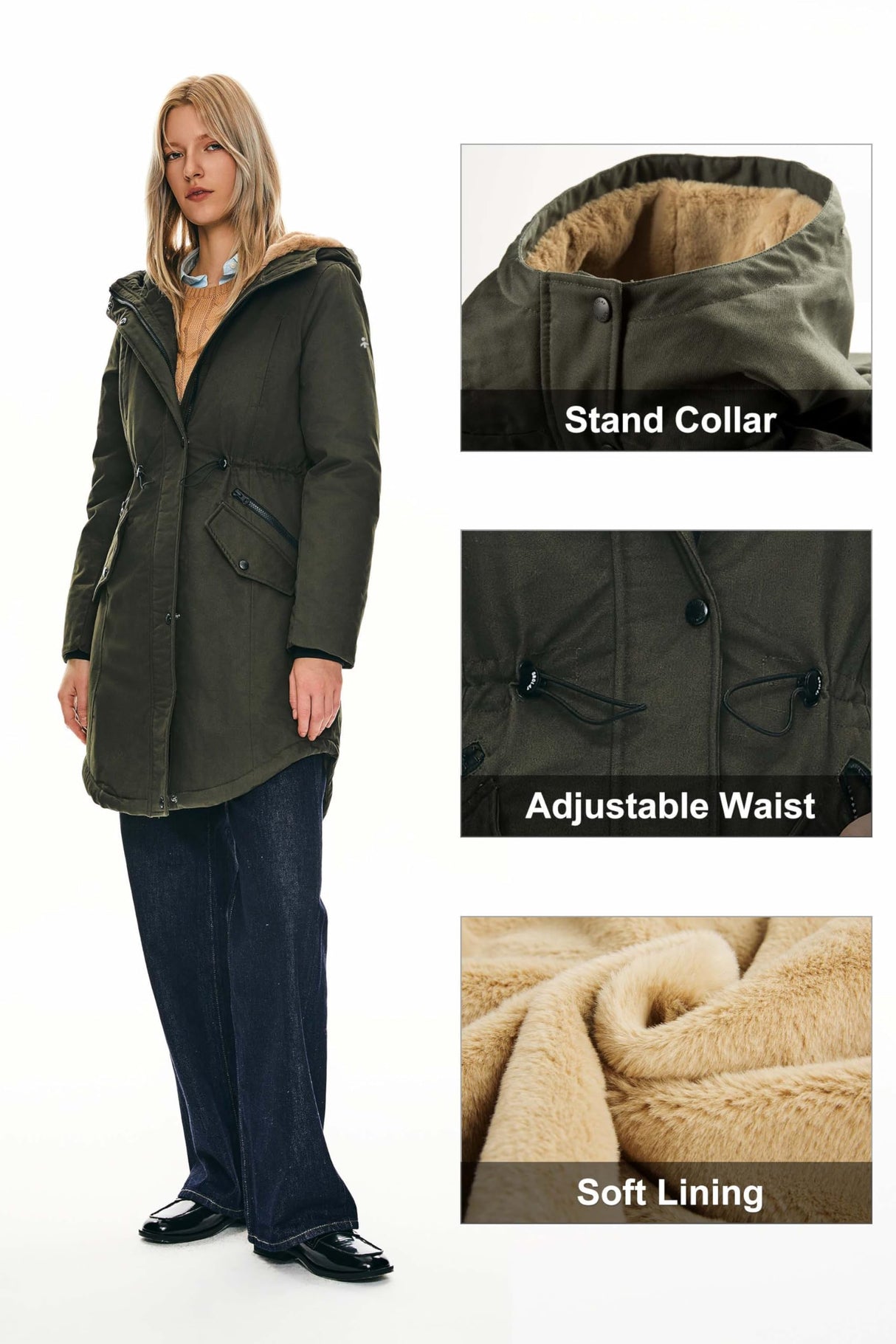Orolay Chaqueta Mujer Invierno Parka de Mujer con Capucha y Forro Polar Chaqueta Acolchada para el Invierno Verde L