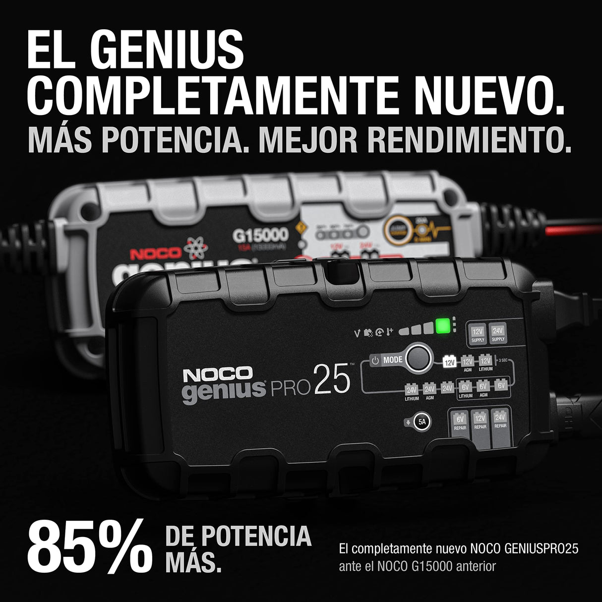 NOCO GENIUSPRO25: Cargador de Batería Profesional 25A, 6V, 12V y 24V, Mantenedor y Desulfatador para Baterías de Plomo-Ácido y Litio