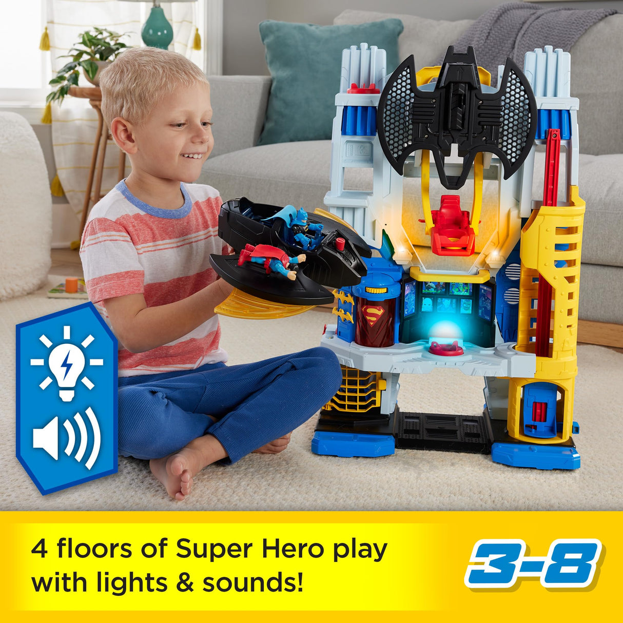 Fisher-Price Imaginext DC Super Friends Cuartel definitivo Set de Juego con Figuras Batman y Superman y Accesorios, Juguete +3 años (Mattel HNW08)