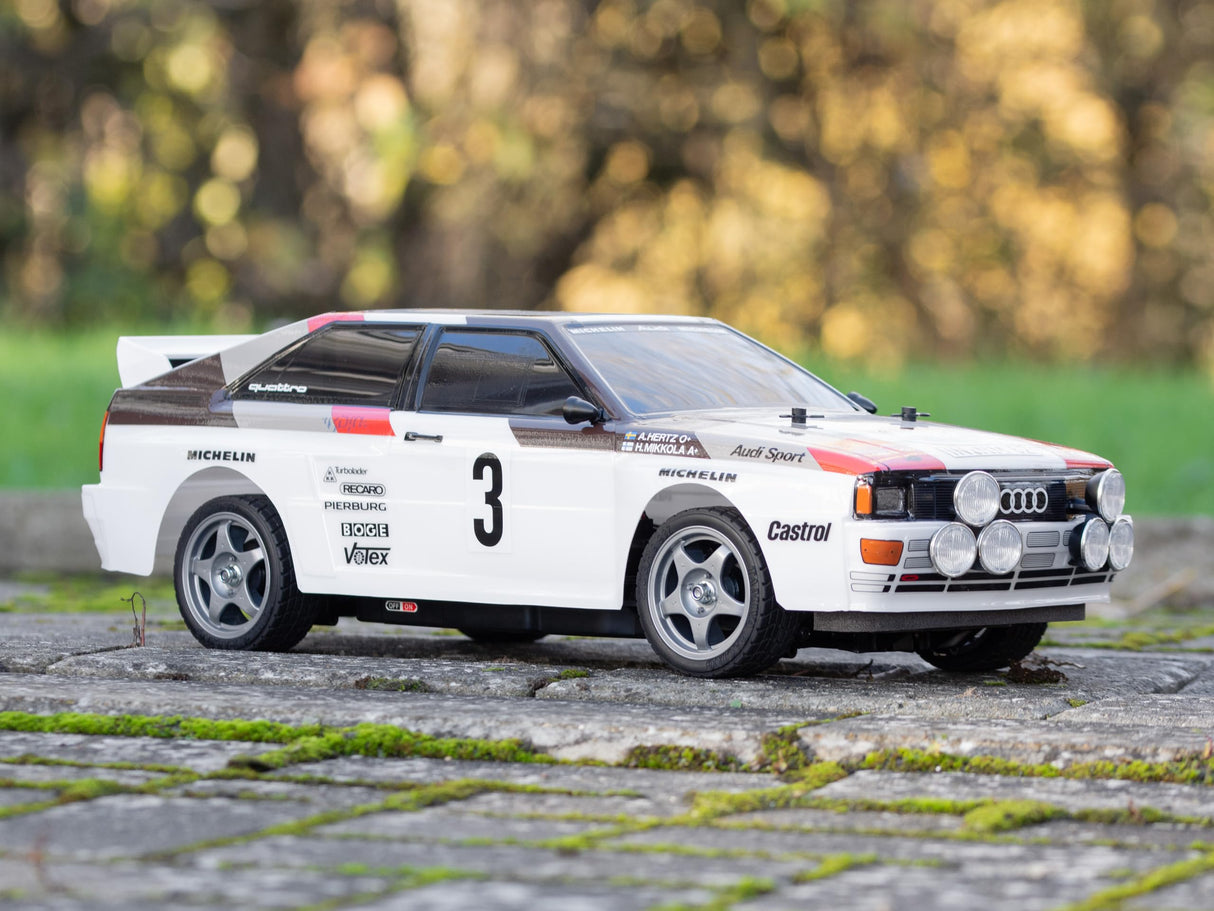 TAMIYA TAM58667 58667 Audi 300058667 RC Quattro Rally A2 (TT-02), maqueta de Coche teledirigido, Escala 1:10, Kit de construcción para Hobbies, para Montar, Color Blanco