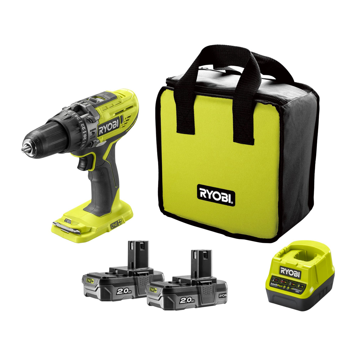 Ryobi R18PD3-220S - Taladro percutor, 18V (2 X 2,0AH)