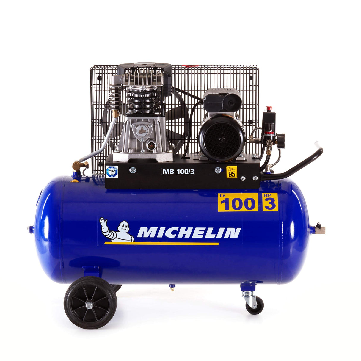MICHELIN - Compresor de aire MB100/3 - Tanque de 100 litros - Motor de 3 cv - Presión máxima 10 bar - Flujo de aire 250 l/min - 15 m³/h