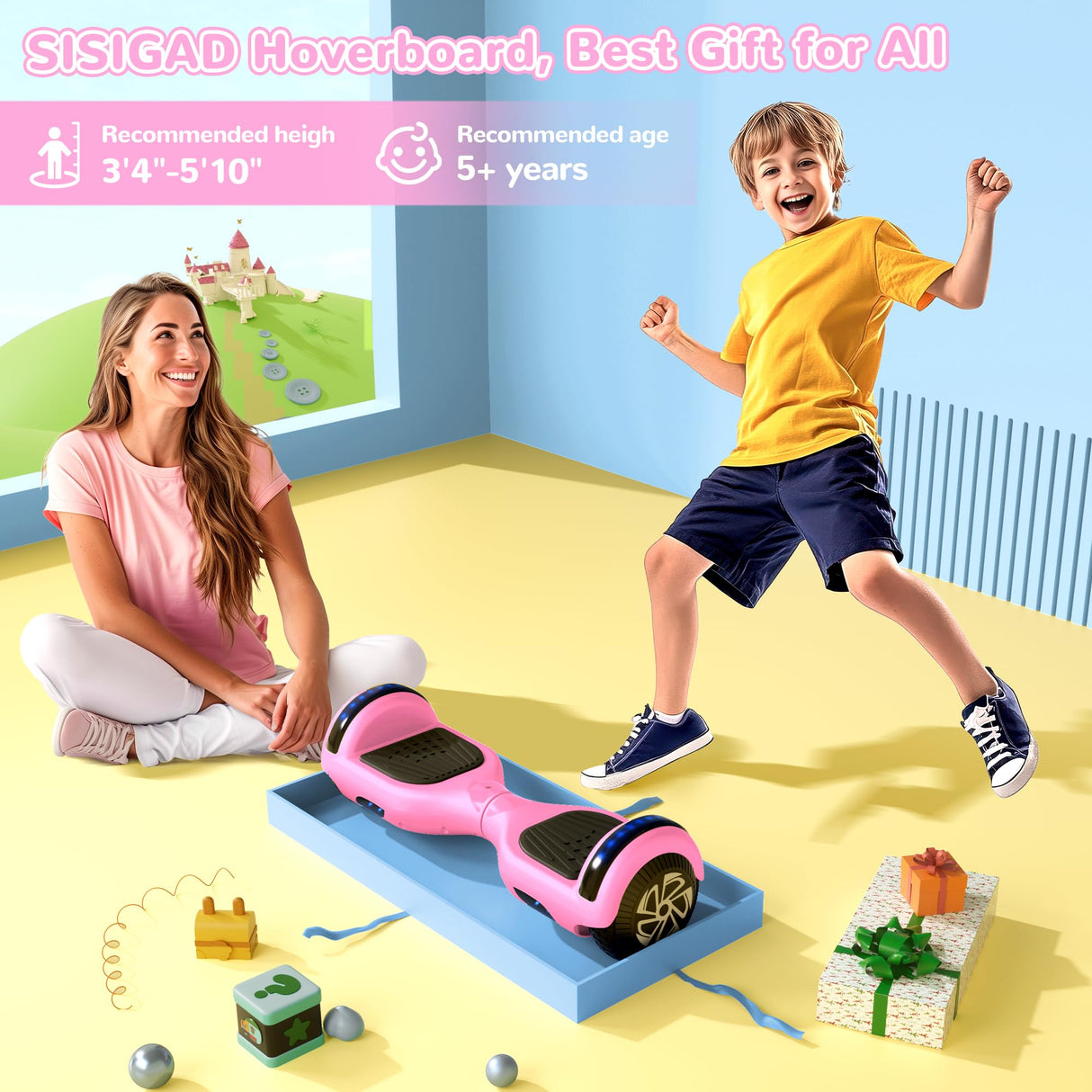 SISIGAD Hoverboard, Self Balancing Electric Gyropod 6.5 Inch Hoverboard Hover Scooter Board with Bluetooth Music, LED Lights for Kids