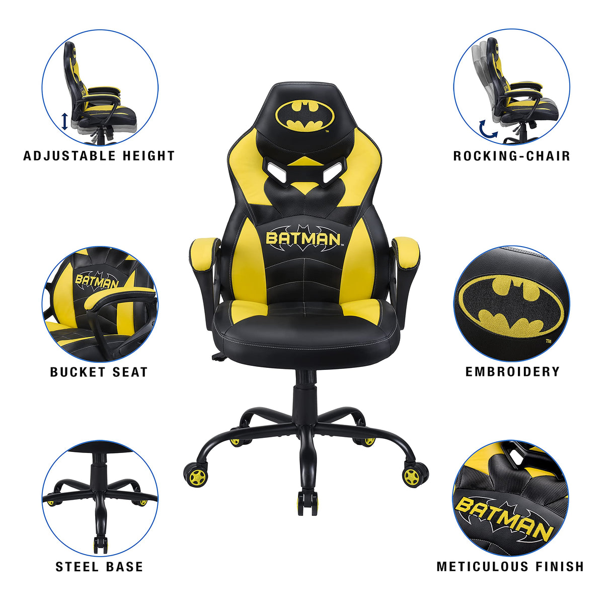 Subsonic - Batman - Silla Gaming Junior - Asiento Gamer para Escritorio Poliuretano - Sillon De Oficina - Licencia Oficial DC Comics (Windows 8)