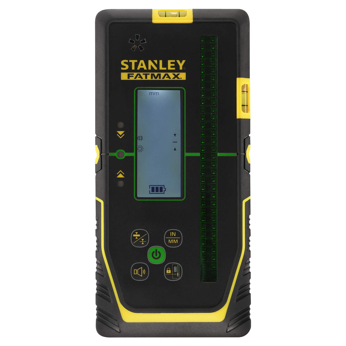 Stanley FatMax - Receptor láser giratorio para láser verde, gran alcance de trabajo: diámetro 600 m, radio 300 m, 2 niveles de precisión, ventana receptora extragrande, color negro y amarillo