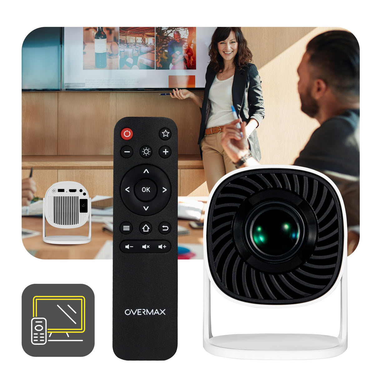 OVERMAX MULTIPIC Veer Mini Proyector 4K FullHD, Corrección Keystone, Imagen hasta 200", Wi-Fi Bluetooth, 2000 Lúmenes 120 ANSI, Proyector de Estrellas, Mando a Distancia, Android, Cine en Casa