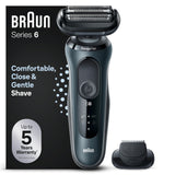 Braun Series 6 Afeitadora Eléctrica Hombre, Máquina de Afeitar Barba con Recortadora De Precisión EasyClick, SensoFlex, Uso En Seco y en Mojado, Recargable, Inalámbrica, 61-N1200s, Gris