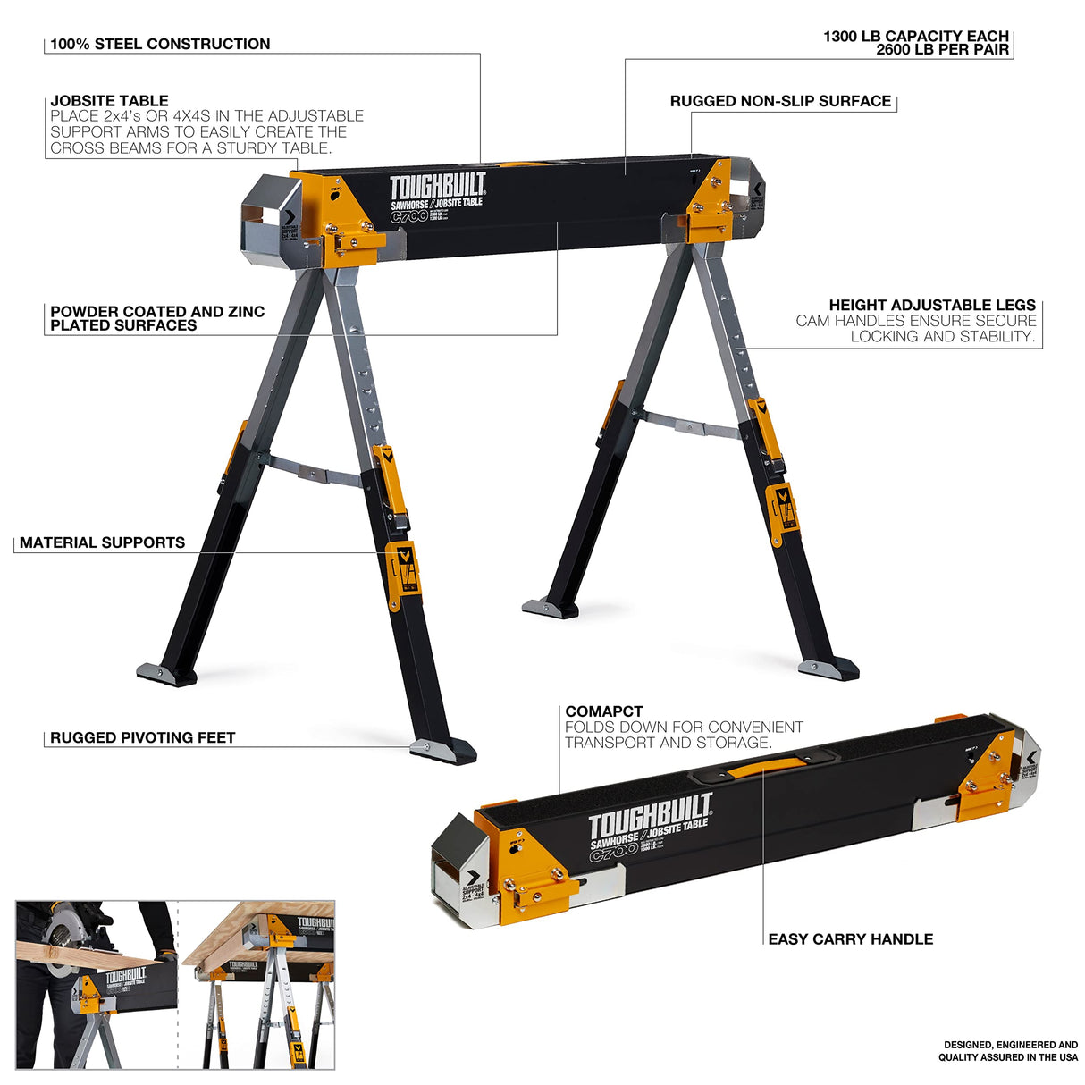 PACK 2 C700 CABALLETES/MESA DE TRABAJO TB-C700-2 TOUGH BUILT